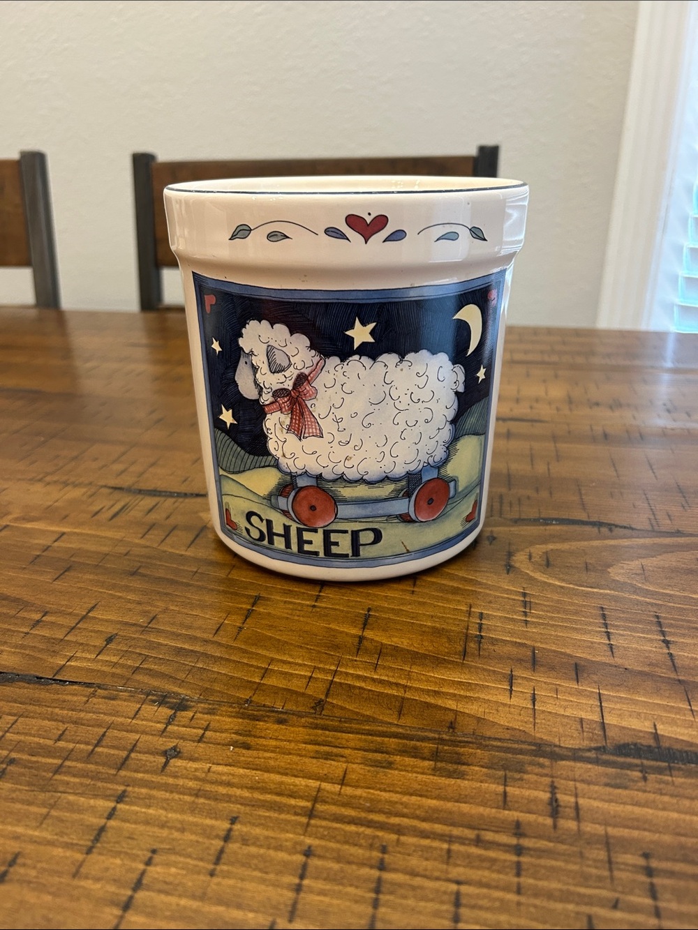 Susan Winget Ceramic Replacement Canister Sheep Country NO LID 5 3/4Diam x 6 1/8